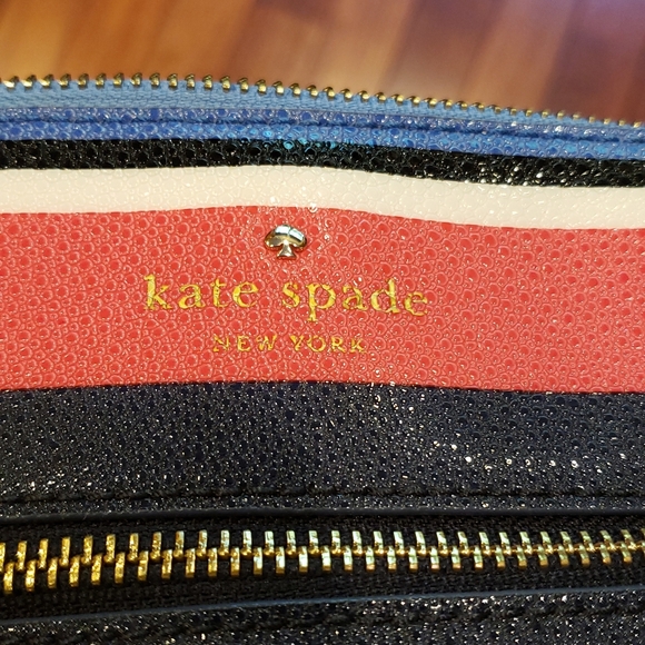 Kate Spade Striped Crossbody. Pink, Periwinkle, Black, White, Aqua - Picture 2 of 12
